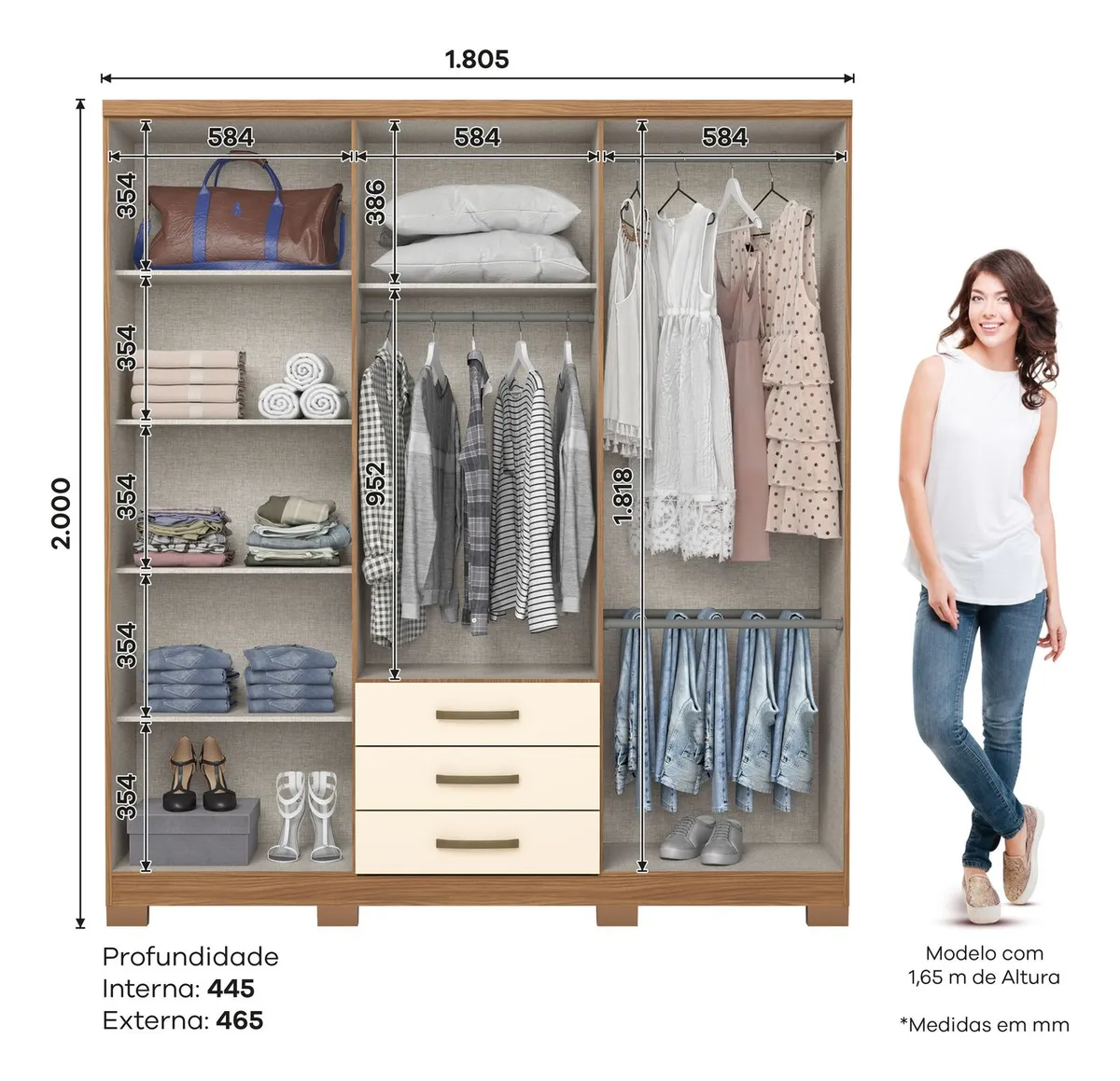 GUARDA ROUPA HENN CAJU 6PORTAS NATURE/OFF...